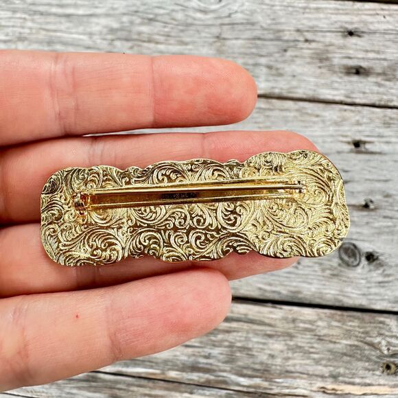 1928 Bar Pin Gold Tone Black Brooch Black and Gold Victorian Bar Pin - Picture 2 of 2